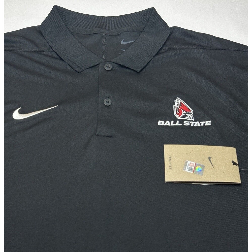 Ball State University Nike Victory Polo Dri Fit Golf Shirt Black Mens Medium NWT